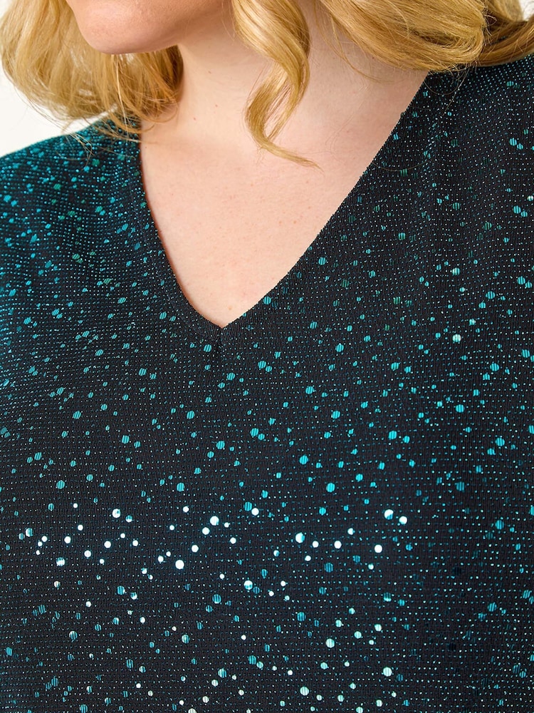 Roman Blue Curve Sparkle Stretch Tunics Top - Image 6 of 6