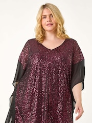 Roman Red Curve Full Sequin Chiffon Overlay Top - Image 2 of 5