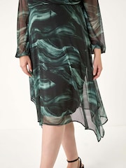 Roman Grey Curve Abstract Print Wrap Stretch Midi Dress - Image 2 of 5