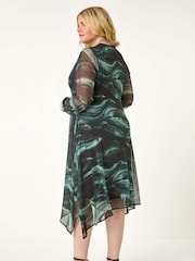 Roman Grey Curve Abstract Print Wrap Stretch Midi Dress - Image 4 of 5