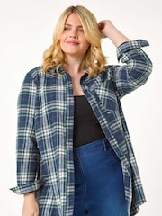 Roman Blue Curve Check Print Button Cotton Shirt - Image 1 of 5