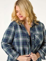 Roman Blue Curve Check Print Button Cotton Shirt - Image 3 of 5