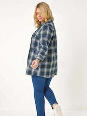Roman Blue Curve Check Print Button Cotton Shirt - Image 4 of 5