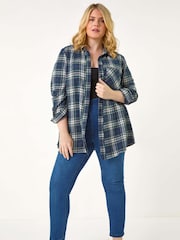 Roman Blue Curve Check Print Button Cotton Shirt - Image 5 of 5