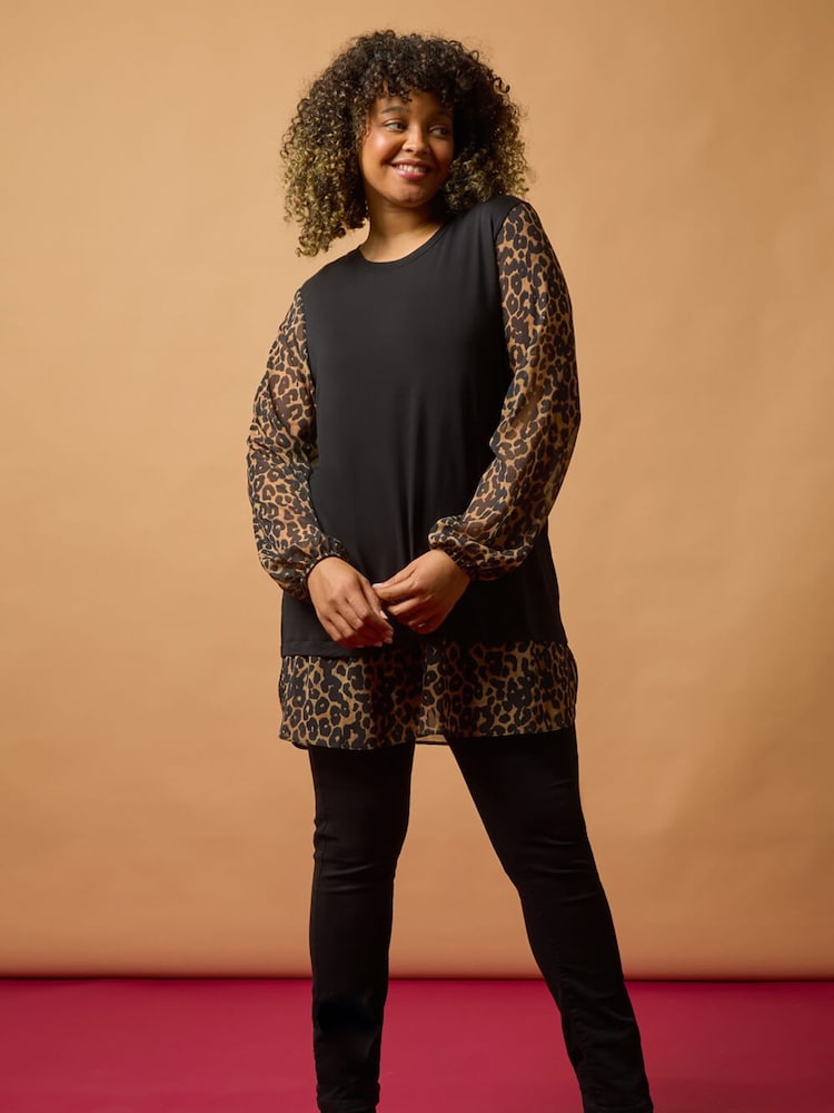 Roman Brown Curve Animal Print 2 In 1 Top - Image 2 of 7
