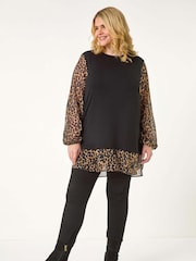 Roman Brown Curve Animal Print 2 In 1 Top - Image 4 of 7