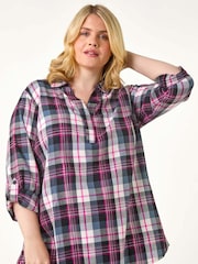 Roman Pink Curve Metallic Checkered Overshirt - Image 1 of 5