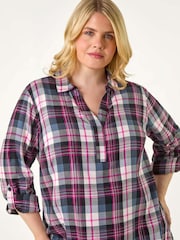 Roman Pink Curve Metallic Checkered Overshirt - Image 3 of 5