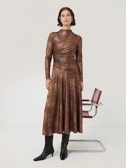 Jigsaw Metallic Brushed Bronze Draped Dress - Image 1 of 7