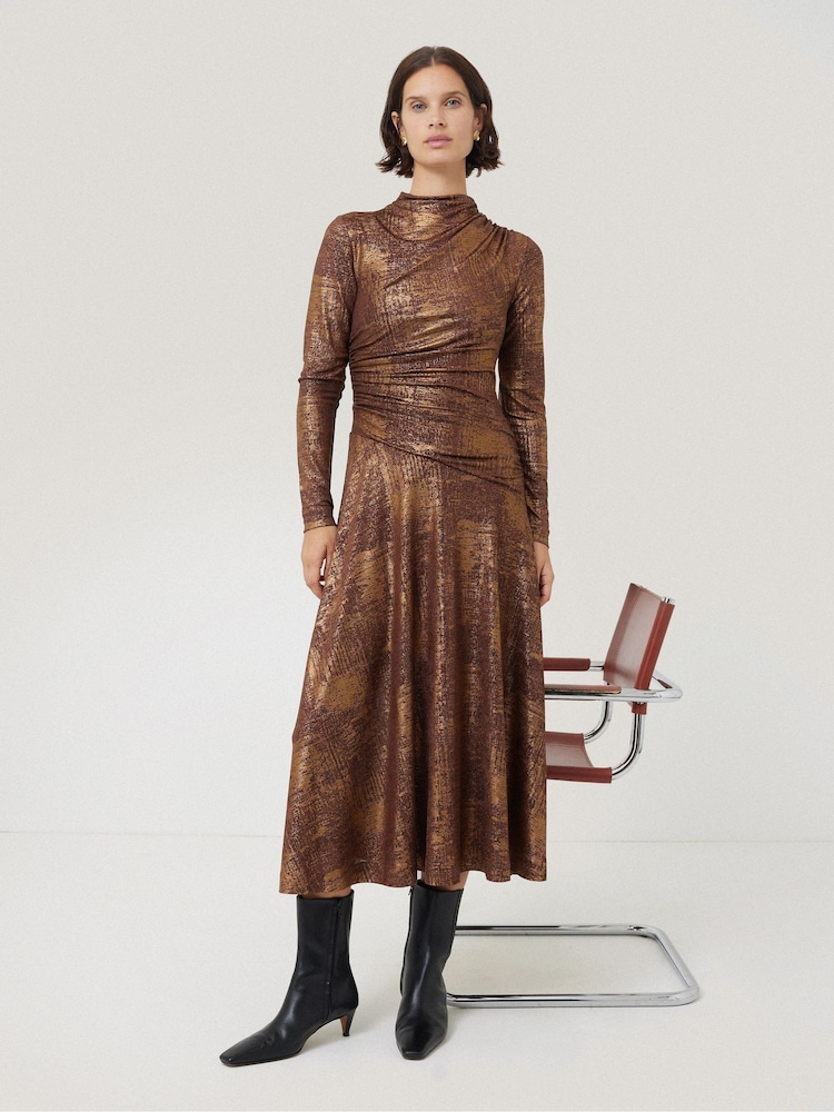 Jigsaw Metallic Brushed Bronze Draped Dress - Image 1 of 7
