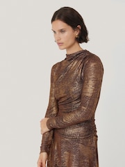 Jigsaw Metallic Brushed Bronze Draped Dress - Image 2 of 7