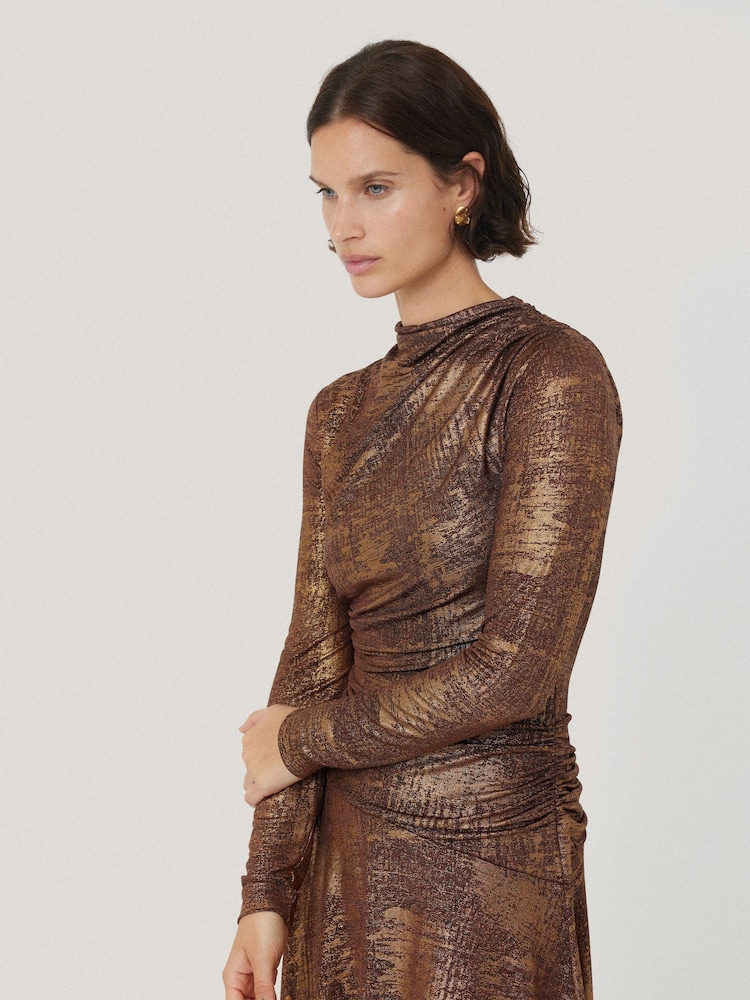 Jigsaw Metallic Brushed Bronze Draped Dress - Image 2 of 7