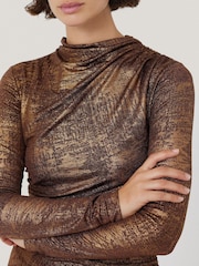 Jigsaw Metallic Brushed Bronze Draped Dress - Image 4 of 7