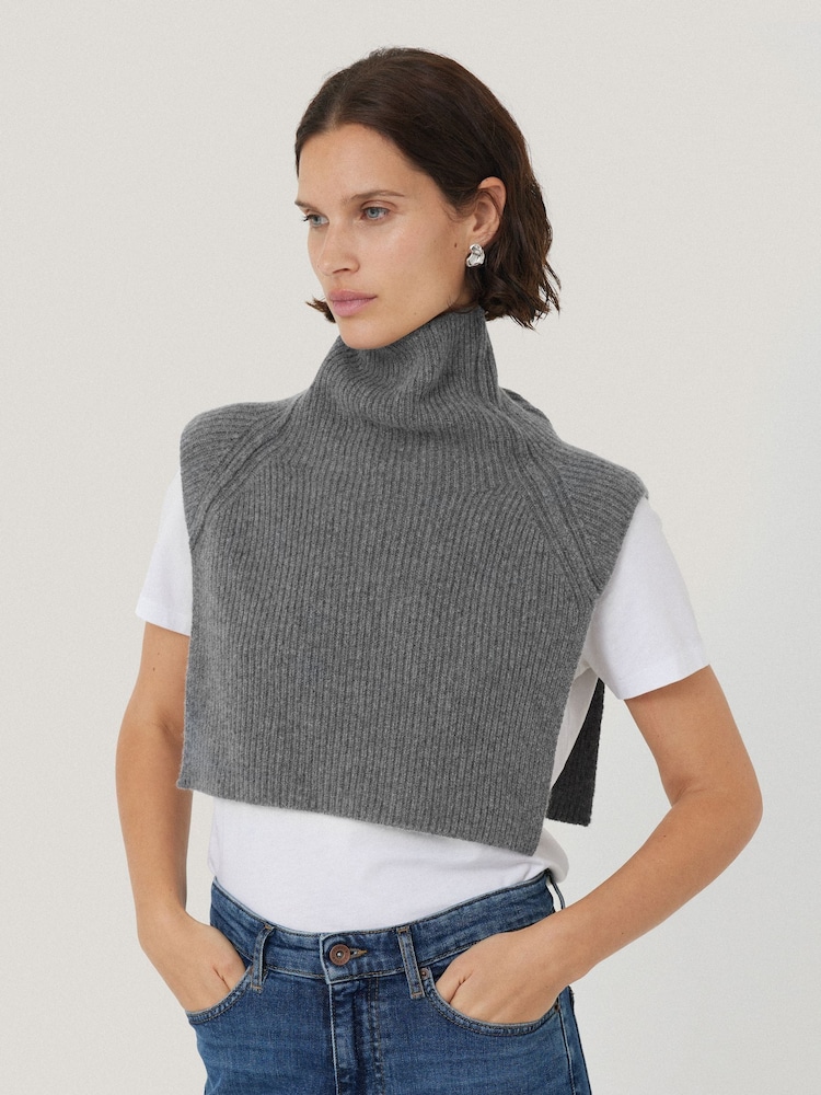 Jigsaw Grey Wool Cashmere Roll Neck Bib - Image 1 of 5 Jigsaw Grey Wool Cashmere Roll Neck Bib - Image 1 of 5