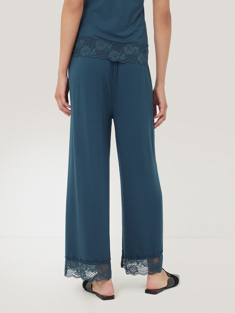 Jigsaw Blue Modal Lace Trousers - Image 2 of 5 Jigsaw Blue Modal Lace Trousers - Image 2 of 5