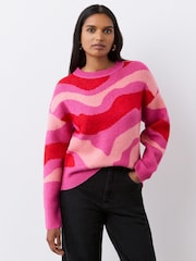 Finery Pink Minnie Pink Abstract Print Knitted Jumper - Image 1 of 4