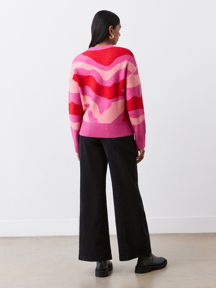 Finery Pink Minnie Pink Abstract Print Knitted Jumper - Image 2 of 4