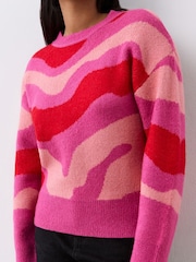 Finery Pink Minnie Pink Abstract Print Knitted Jumper - Image 3 of 4