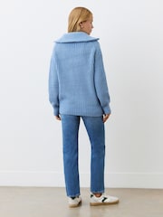 Finery Blue Wilma Denim Blue Half Zip Funnel Neck Jumper - Image 3 of 4