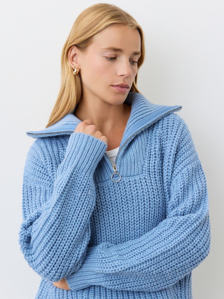 Finery Blue Wilma Denim Blue Half Zip Funnel Neck Jumper - Image 4 of 4 Finery Blue Wilma Denim Blue Half Zip Funnel Neck Jumper - Image 4 of 4