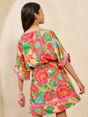 Lipsy Pink Multi Floral Crinkle Texture Kaftan (5-16yrs) - Image 3 of 4
