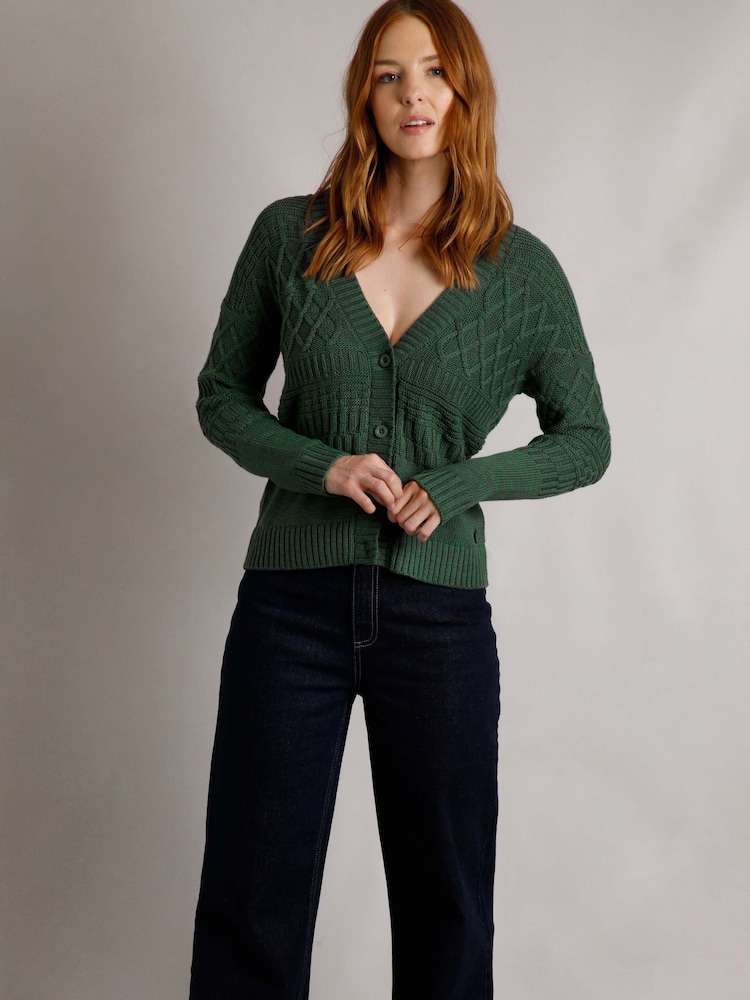 Weird Fish Green Amiens Eco Outfitter Mixed Stitch Cardigan - Image 2 of 6