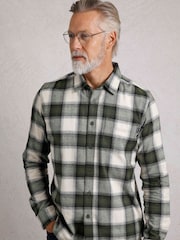 Weird Fish Green Broxton Long Sleeves Herringbone 100% Organic Cotton Check Shirt - Image 1 of 6
