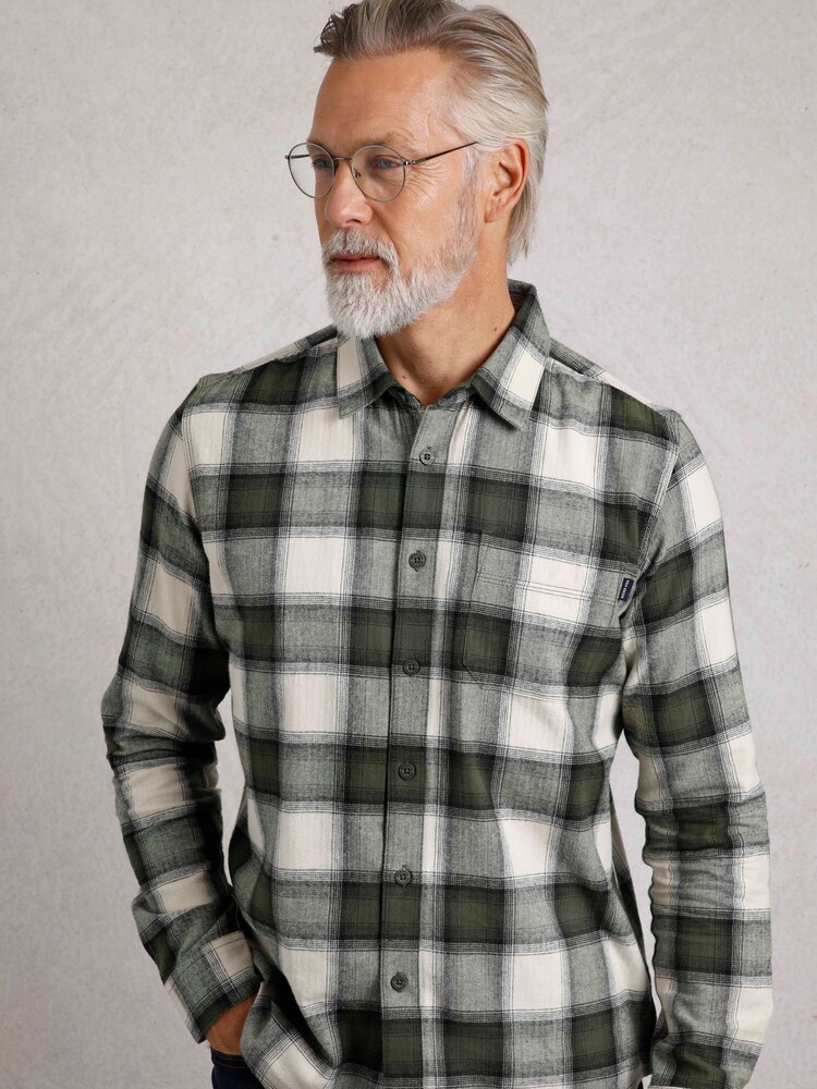 Weird Fish Green Broxton Long Sleeves Herringbone 100% Organic Cotton Check Shirt - Image 1 of 6