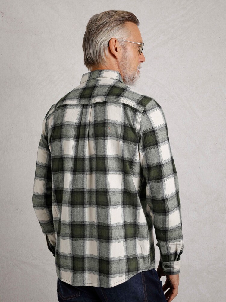 Weird Fish Green Broxton Long Sleeves Herringbone 100% Organic Cotton Check Shirt - Image 2 of 6