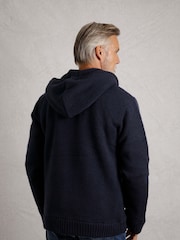 Weird Fish Blue Brodhi Borg Lined Cable Full Zip Knit Hoodie - Image 2 of 2