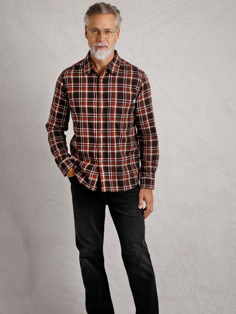 Weird Fish Brown Broxton Long Sleeves Herringbone 100% Organic Cotton Check Shirt - Image 2 of 4