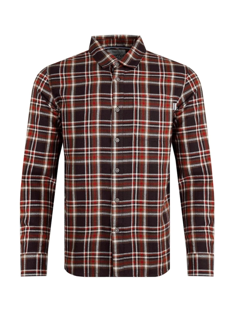 Weird Fish Brown Broxton Long Sleeves Herringbone 100% Organic Cotton Check Shirt - Image 4 of 4