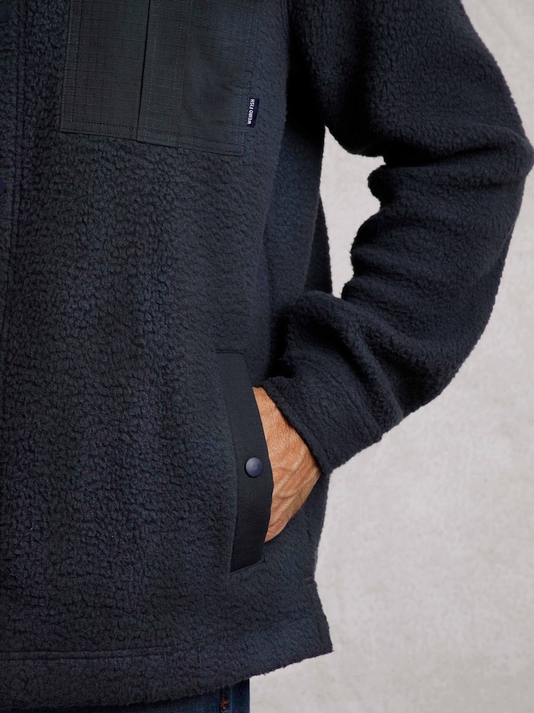 Weird Fish Blue Hantport Plain Borg Fleece Shirt - Image 2 of 5