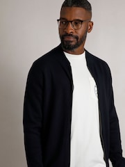 Weird Fish Blue Carter Knitted Full Zip Bomber Jacket - Image 1 of 8
