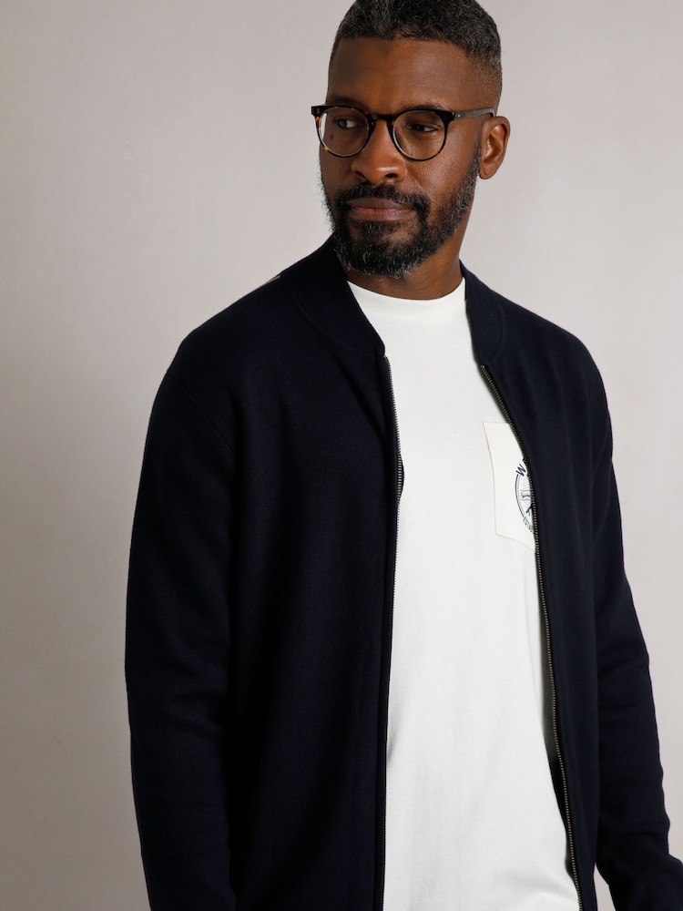 Weird Fish Blue Carter Knitted Full Zip Bomber Jacket - Image 1 of 8