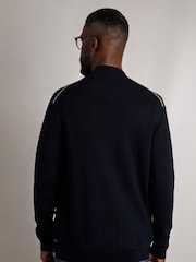 Weird Fish Blue Carter Knitted Full Zip Bomber Jacket - Image 2 of 8