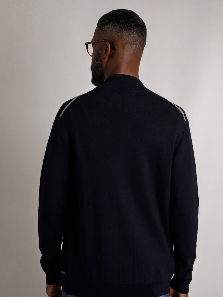 Weird Fish Blue Carter Knitted Full Zip Bomber Jacket - Image 2 of 8