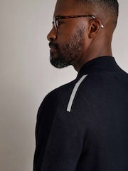 Weird Fish Blue Carter Knitted Full Zip Bomber Jacket - Image 5 of 8
