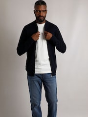 Weird Fish Blue Carter Knitted Full Zip Bomber Jacket - Image 6 of 8