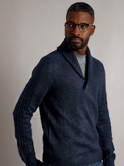 Weird Fish Blue Graham  Eco Shawl Collar Jumper - Image 1 of 6