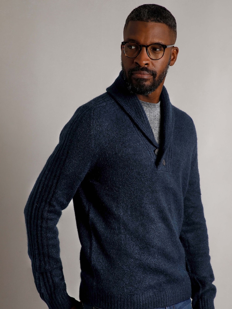 Weird Fish Blue Graham  Eco Shawl Collar Jumper - Image 1 of 6