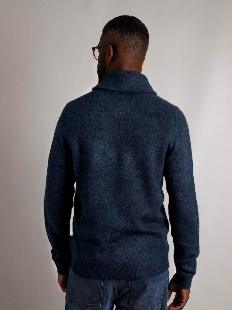 Weird Fish Blue Graham  Eco Shawl Collar Jumper - Image 2 of 6