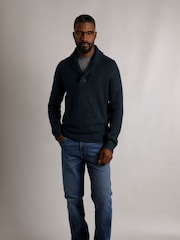 Weird Fish Blue Graham  Eco Shawl Collar Jumper - Image 3 of 6