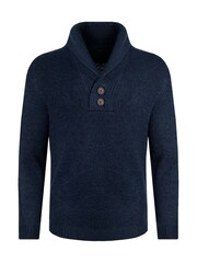 Weird Fish Blue Graham  Eco Shawl Collar Jumper - Image 5 of 6