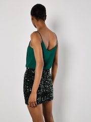 Apricot Green Chiffon Cami Sequin Skirt Dress - Image 2 of 4