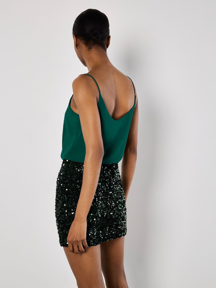 Apricot Green Chiffon Cami Sequin Skirt Dress - Image 2 of 4 Apricot Green Chiffon Cami Sequin Skirt Dress - Image 2 of 4