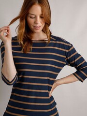 Weird Fish Blue Rommie Square Neck  Stripe  100% Organic  Cotton T-Shirt - Image 1 of 7