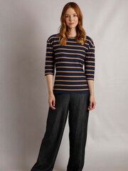 Weird Fish Blue Rommie Square Neck  Stripe  100% Organic  Cotton T-Shirt - Image 2 of 7