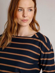 Weird Fish Blue Rommie Square Neck  Stripe  100% Organic  Cotton T-Shirt - Image 4 of 7