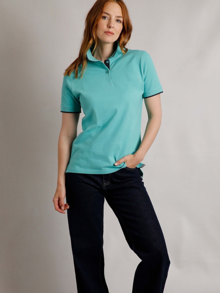 Weird Fish Light Blue Pammie Pique 100% Cotton Polo Shirt - Image 1 of 6